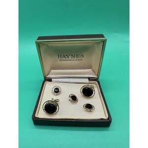 Haynes Vintage Cufflinks Gold Tone/Black Stone Springfield Made In US In Case